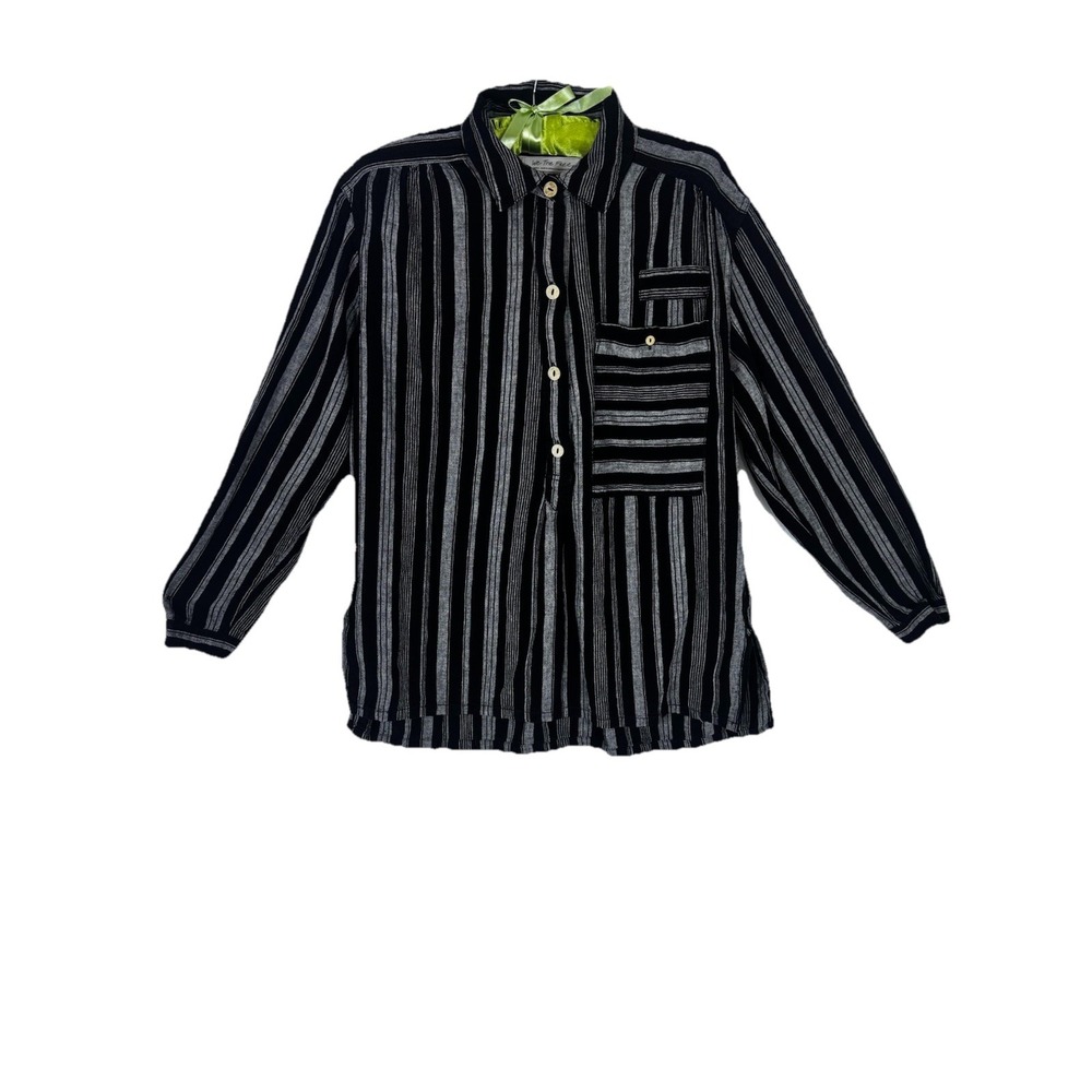 Free People Linen We The Free Summer Breeze Black/Grey Striped Tunic Blouse SM